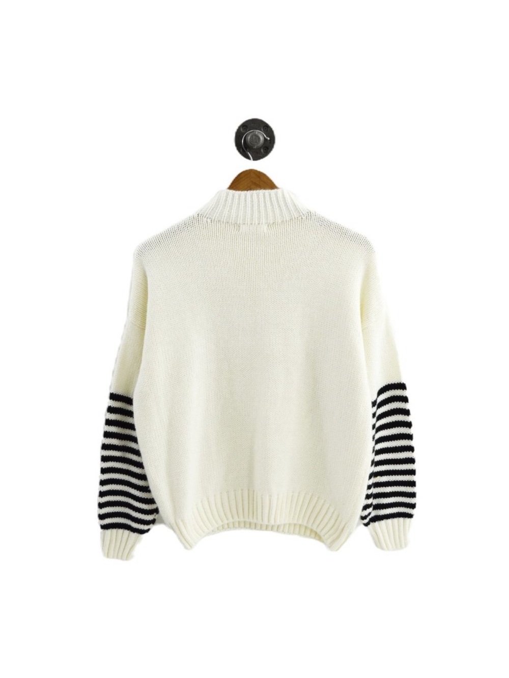 Oversized, Cozy Elodie Cream Sweater with Black Striped Sleeves - Women Small